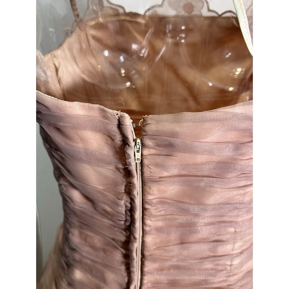 Vintage Party Dress Women 8 Pink‎ Floral Ruffle Puff Sleeve Girly